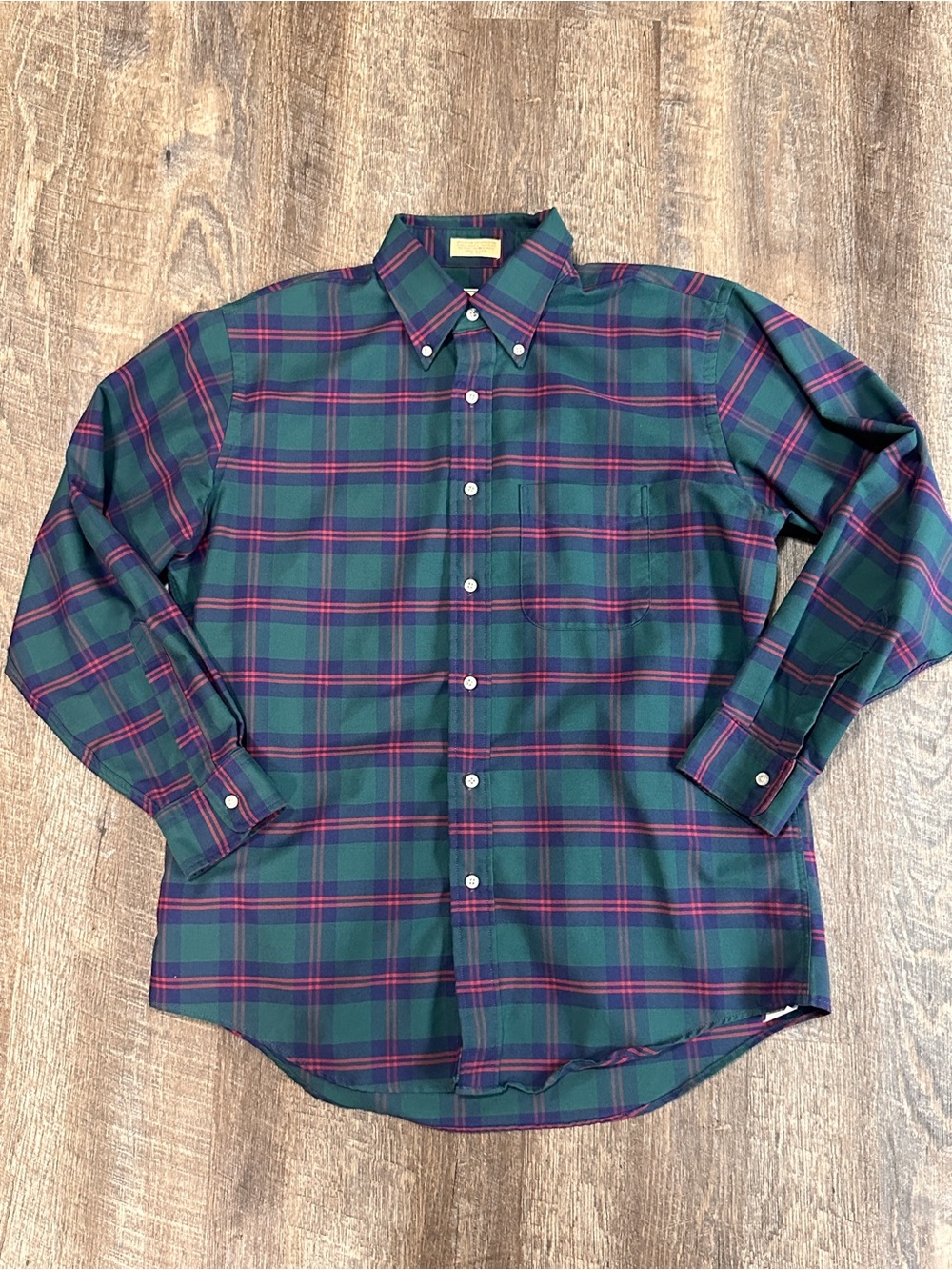 L.L. Bean Men's Long Sleeve Green Tartan Plaid Button Up Shirt Made In USA 16-32